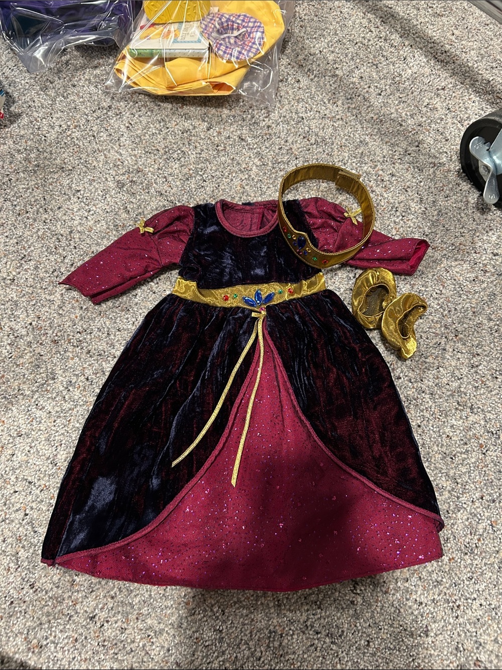 American Girl Burgundy and Black Velvet Princess Dress with Gold Accessories